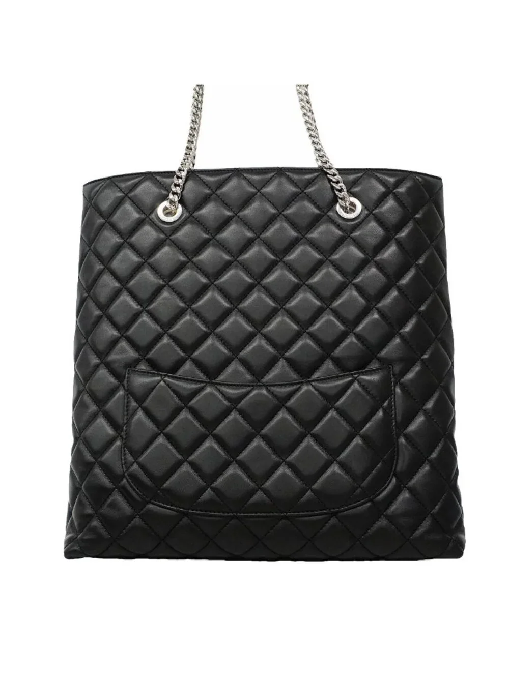 Chanel Tote Bag Quilted Lambskin Black Silver